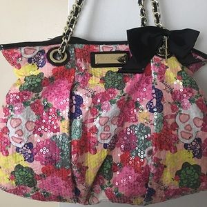 Betsey Johnson sequin 💀 Skulls 💕 bow handbag